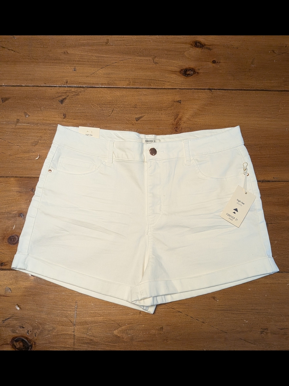 Forever 21 White High-Rise Denim Shorts
